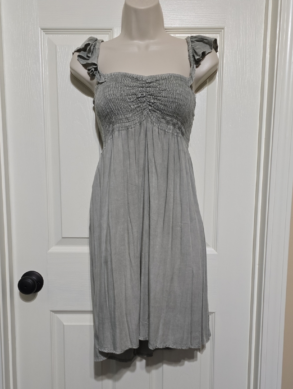 Smocked Bodice Soft Green Ruffle Straps Summer Dress